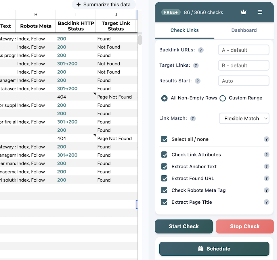 Backlink monitor for sheets