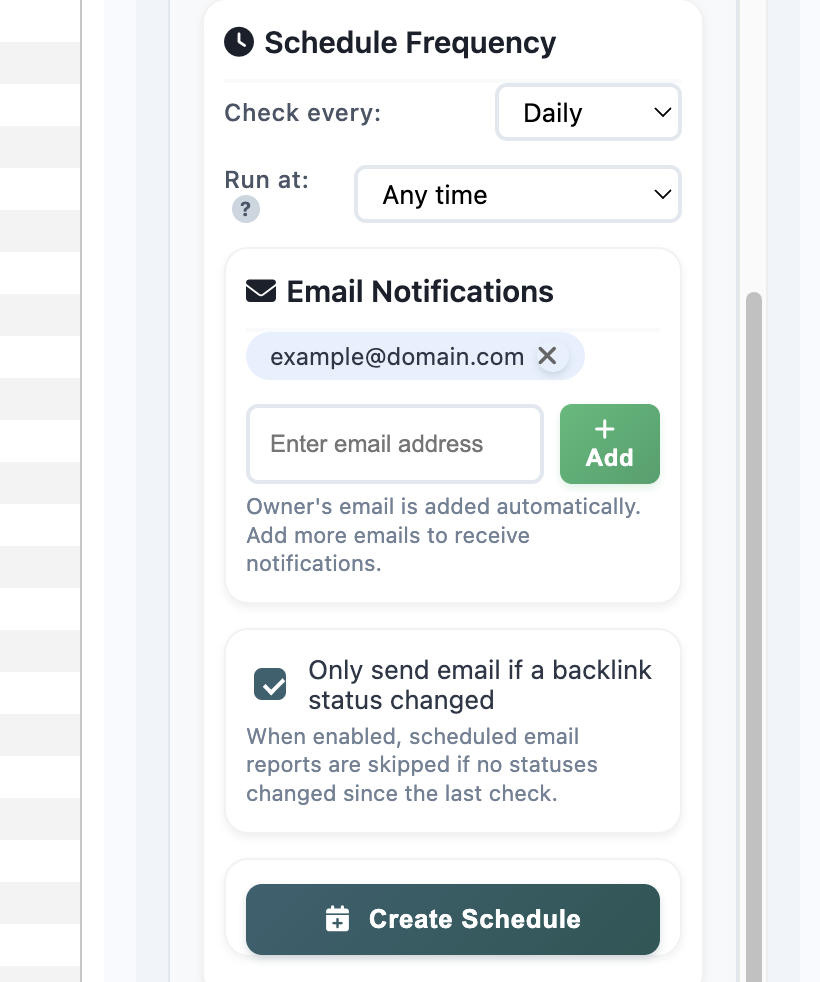 Backlink monitor - make a schedule