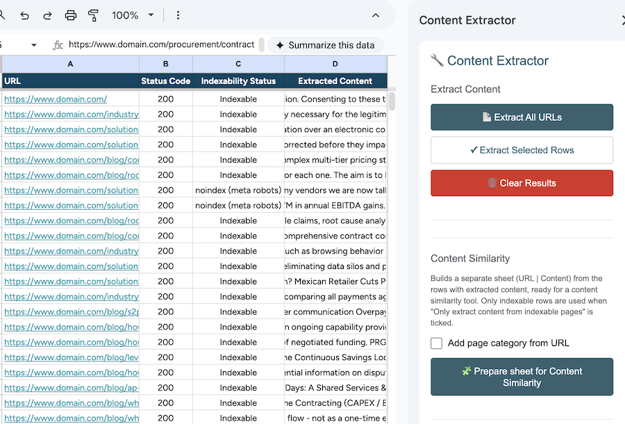 Content Extractor for Google Sheets
